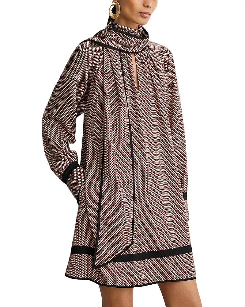 Reiss Contrast Trim Swing Dress with Scarf