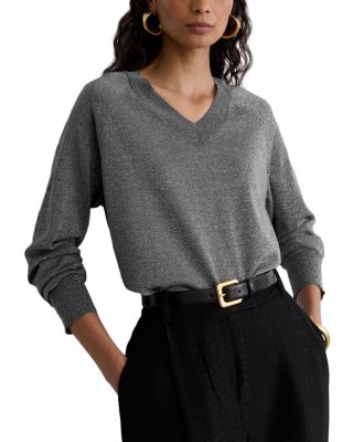 Wool Blend Metallic V Neck Sweater