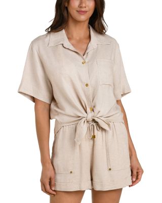 Delphine Coast Knot Hem Shirt Swim Cover-Up & Shorts