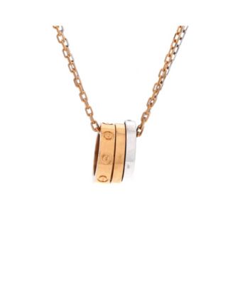 Love 3 Ring Pendant Necklace 18K Rose Gold and 18K White Gold with 6 Diamonds, 16"