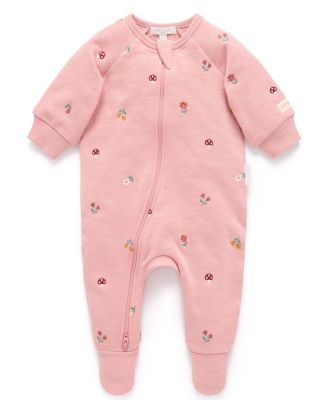 Girls' Embroidered Fleece Zip Footie - Baby