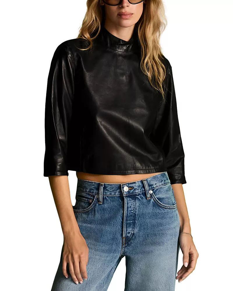 Re/Done Sloane Mock Neck Leather Top