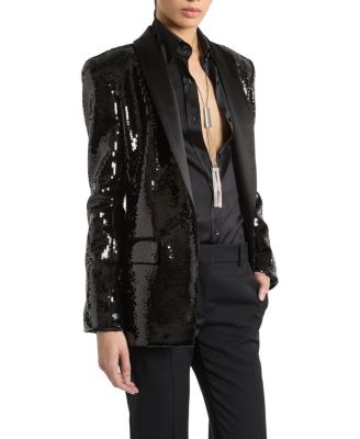  1-Button Satin Jacket with Sequins