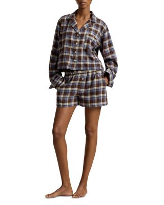Plaid Cotton Flannel Short Sleeve Sleep Set