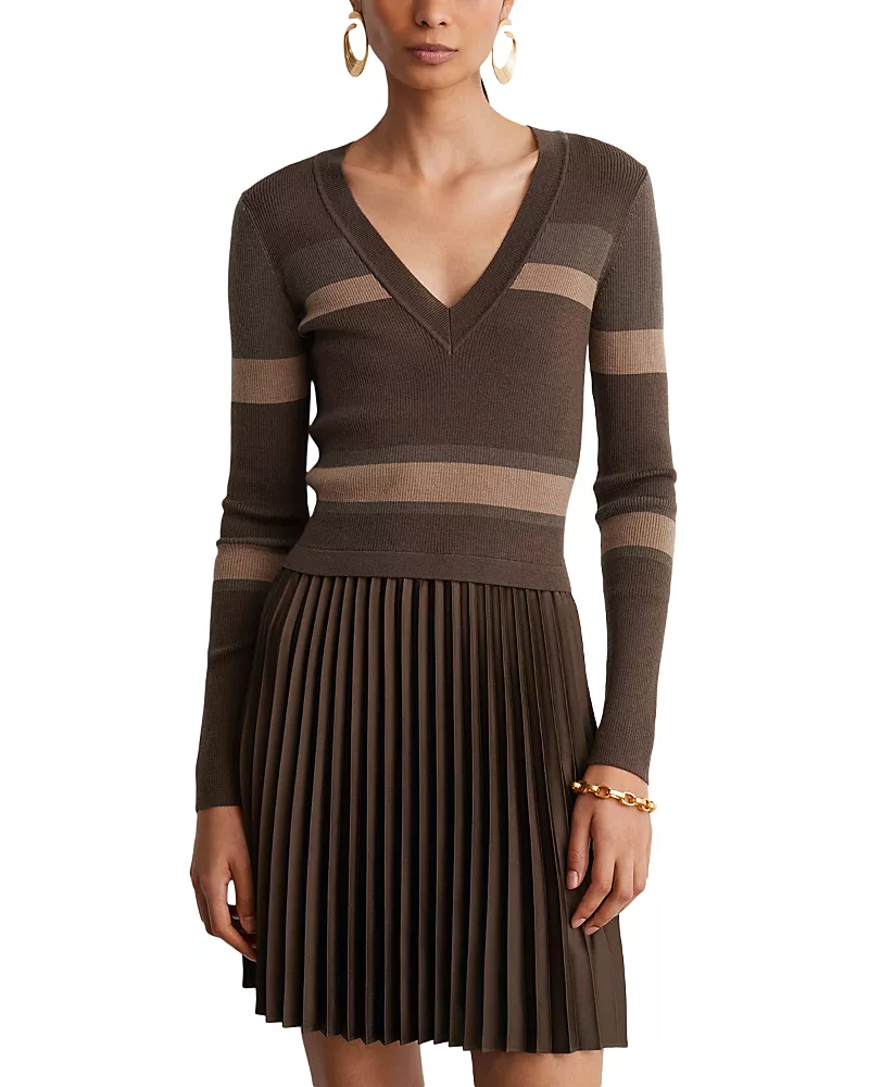 Reiss Carly Pleated Wool Blend Mini Dress