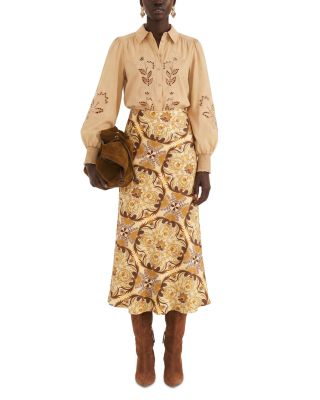 Garden Tiles Satin Midi Skirt