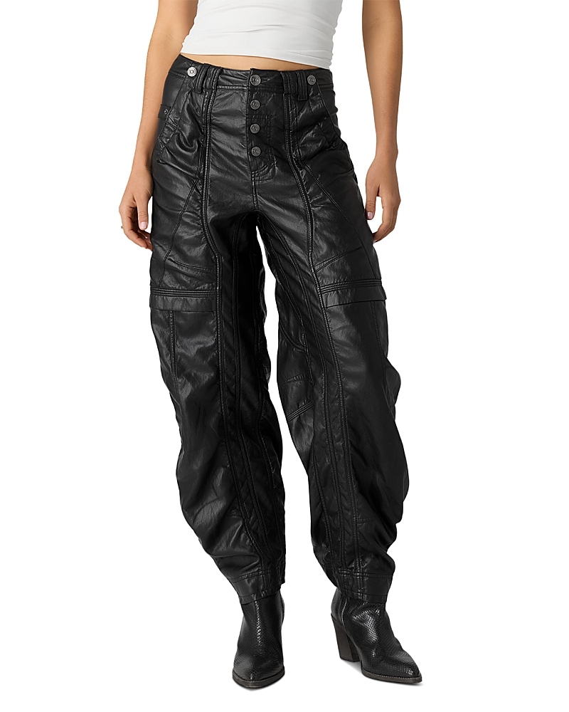 Free People Definition Workwear Faux Leather Pants In Blue