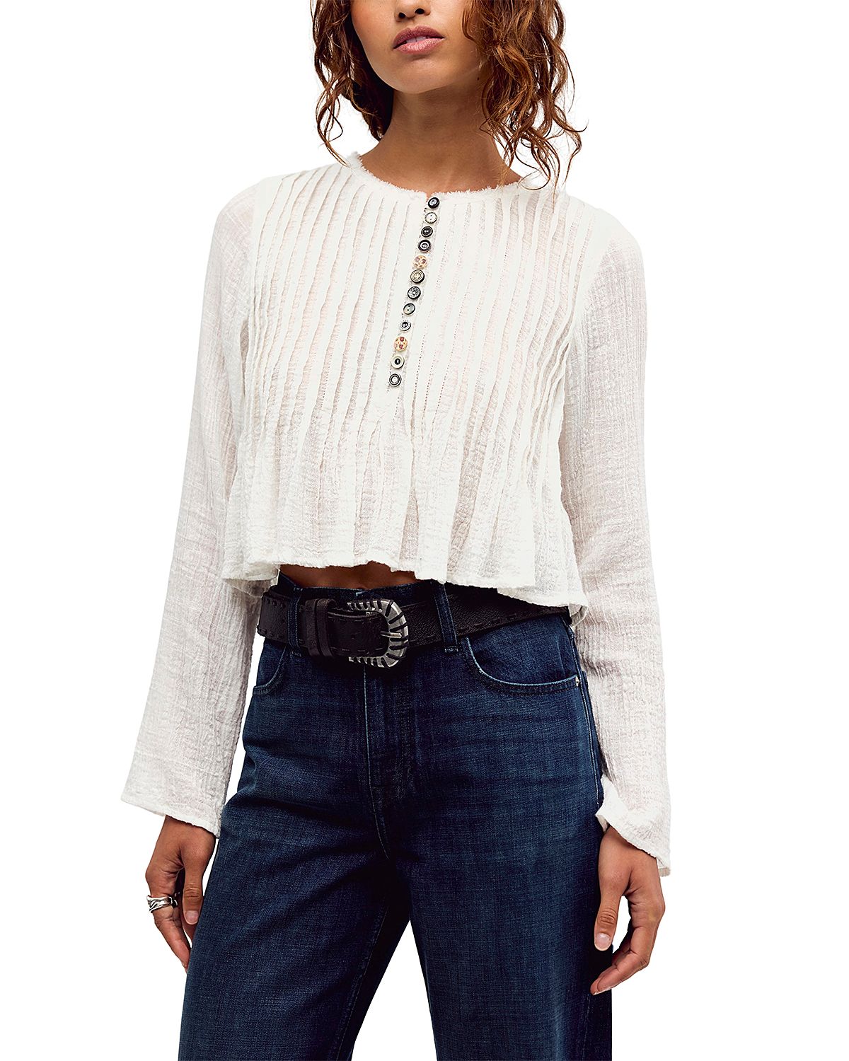 Free People Parker Cotton Blend Cropped Pintucked Top