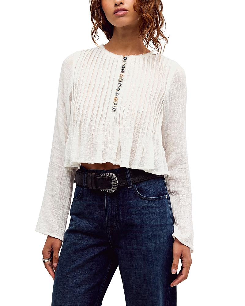 Free People Parker Cotton Blend Cropped Pintucked Top
