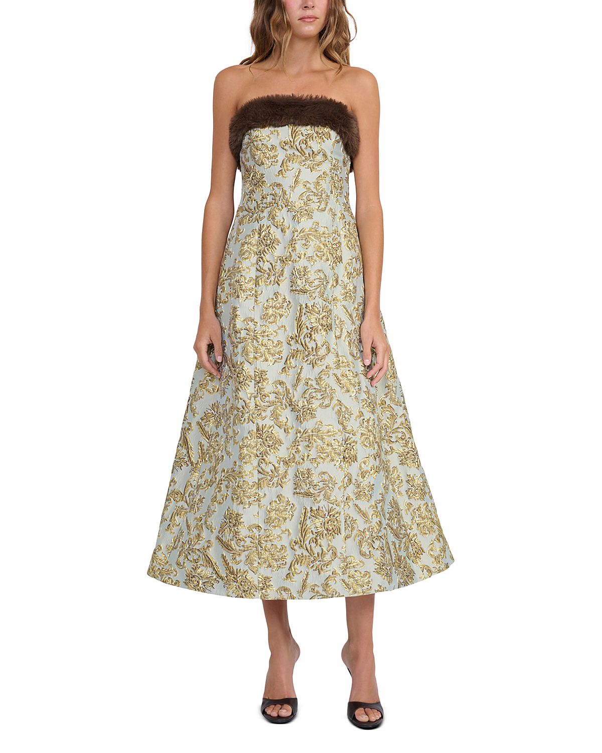 Staud Kennedy Faux Fur Trim Midi Dress