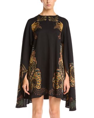 Round Neck Printed Cape Mini Dress
