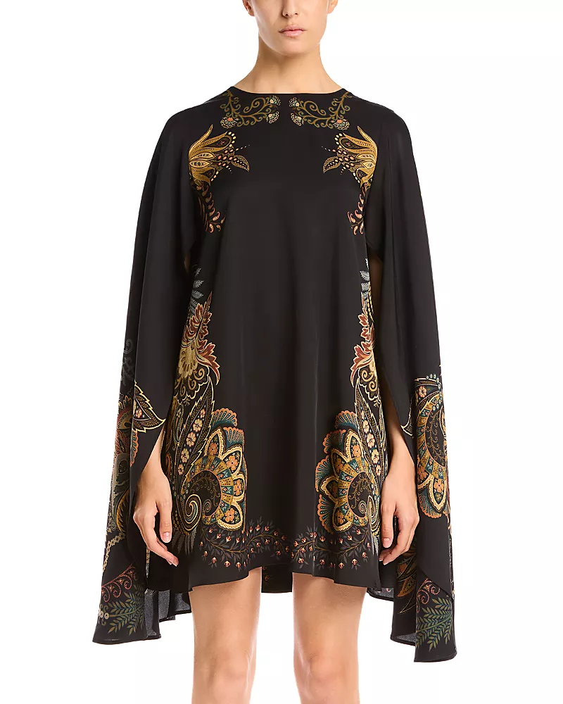 Etro Round Neck Printed Cape Mini Dress
