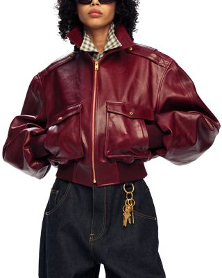 Cropped Leather Bomber Jacket