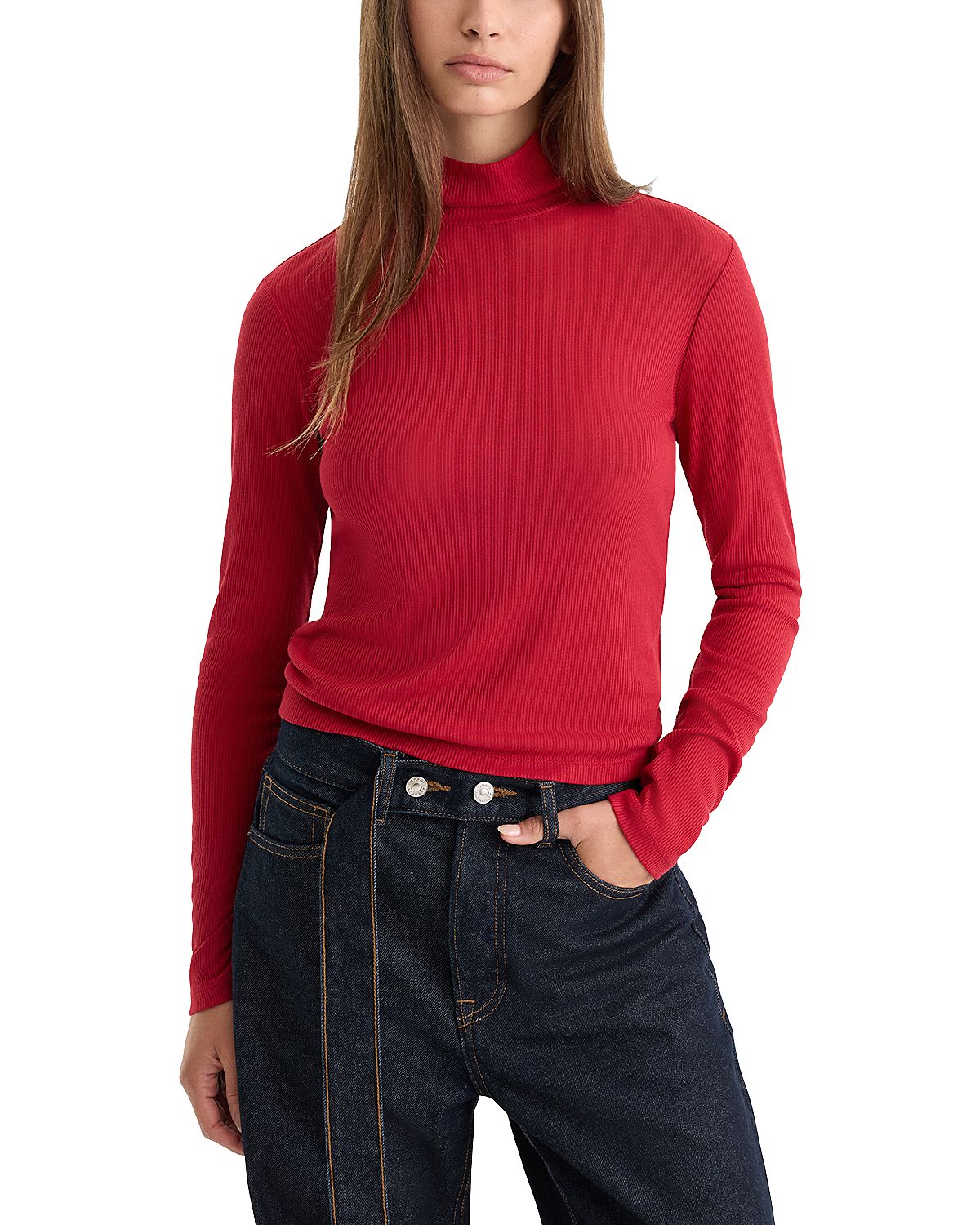 Good American The Sheer Rib Knit Turtleneck Top