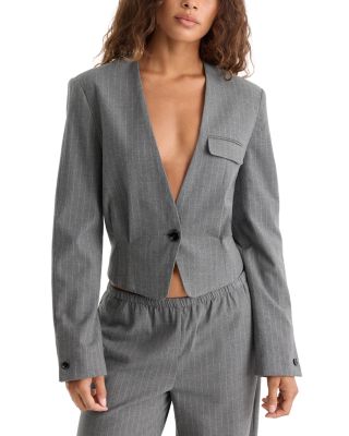 Good American The Collarless Pinstriped One Button Blazer