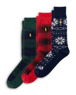 Snowflake & Plaid Cotton Socks, Pack of 3