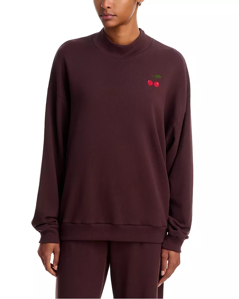 Aqua Nola Red Cherry Mock Neck Cotton Sweatshirt - Exclusive