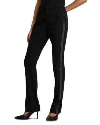Satin Trim Crepe Straight Pants