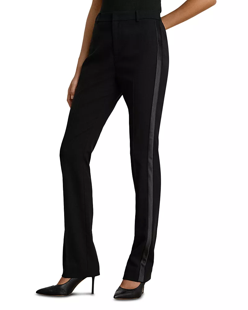 Lauren Ralph Lauren Satin Trim Crepe Straight Pants