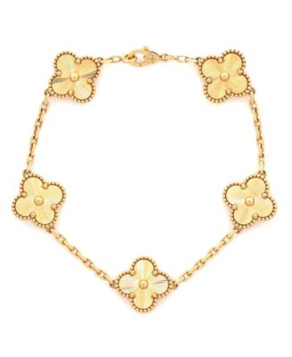  Vintage Alhambra 5 Motifs Bracelet Guilloche 18K Gold