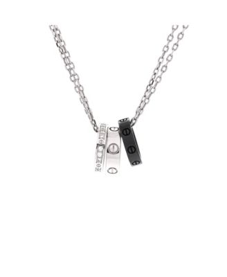  Love 3 Ring Pendant Necklace 18K White Gold and Ceramic with Diamonds, 14.9"