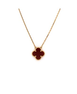  Vintage Alhambra Pendant Necklace 18K Gold and Carnelian, 16.5"