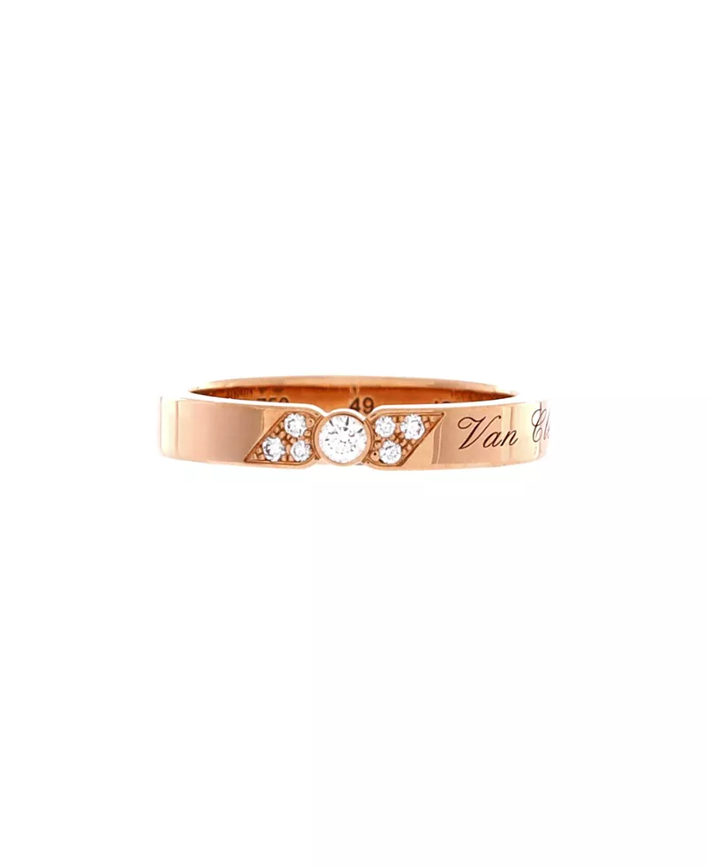 Pre-Owned Van Cleef & Arpels 3mm Toujours Signature Etoiles Wedding Band Ring 18K Rose Gold and Diamonds