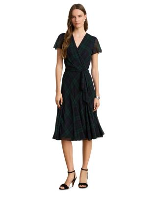 Black Watch Georgette Faux Wrap Dress