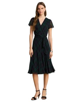 Ralph Lauren Black Watch Georgette Faux Wrap Dress | Bloomingdale's Women