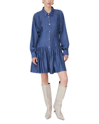 Button Down Drop Waist Mini Dress