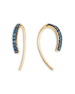 14K Yellow Gold Blue Diamond Hook Threader Earrings, 0.10 tcw