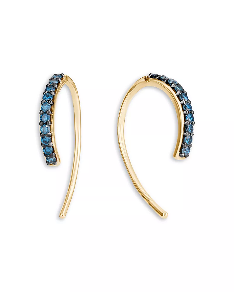 Lana 14K Yellow Gold Blue Diamond Hook Threader Earrings, 0.10 tcw