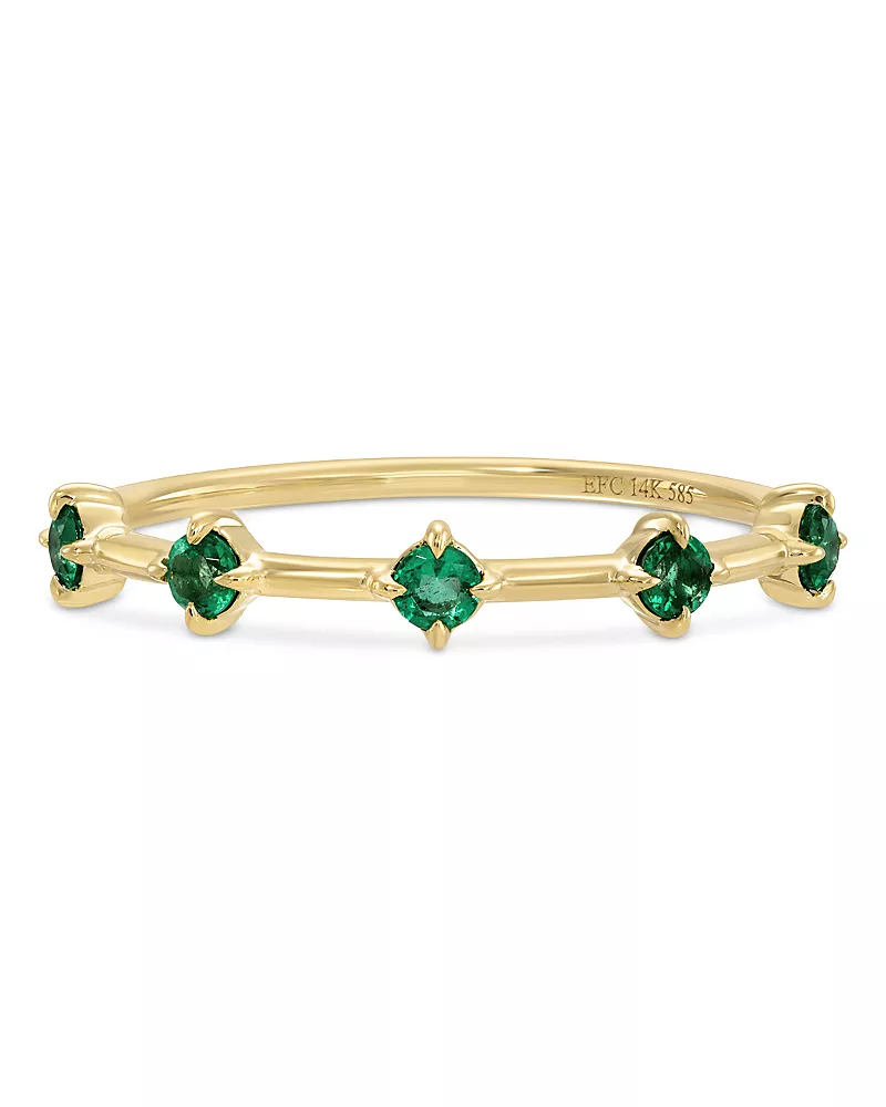 Ef Collection 14K Yellow Gold Emerald Five Stone Stack Ring