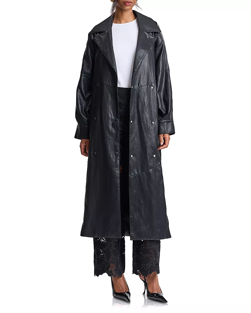 Avec Les Filles Faux Leather Belted Coat