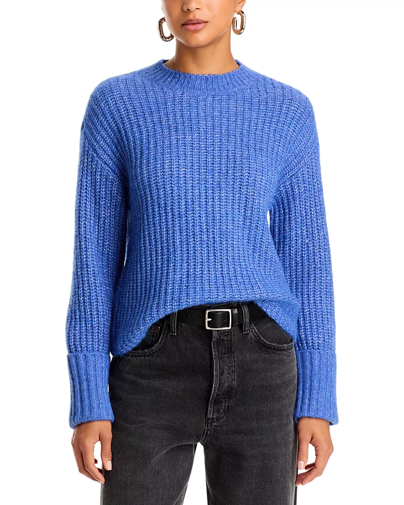 Aqua Shaker Stitch Cuffed Crewneck Sweater - Exclusive