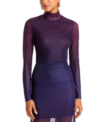 Ombr&eacute; Embellished Mesh Mock Neck Top - Exclusive