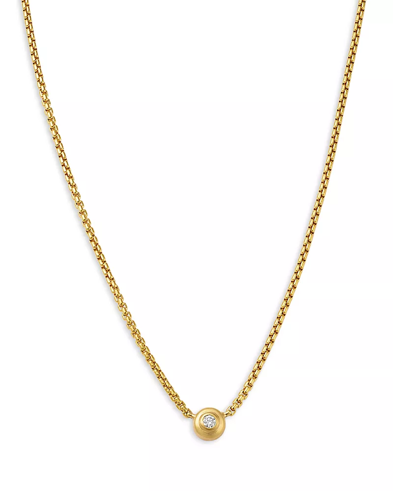 Zoe Chicco 14K Yellow Gold Diamond Solitaire Brushed Bezel Pendant Necklace, 0.10 tcw