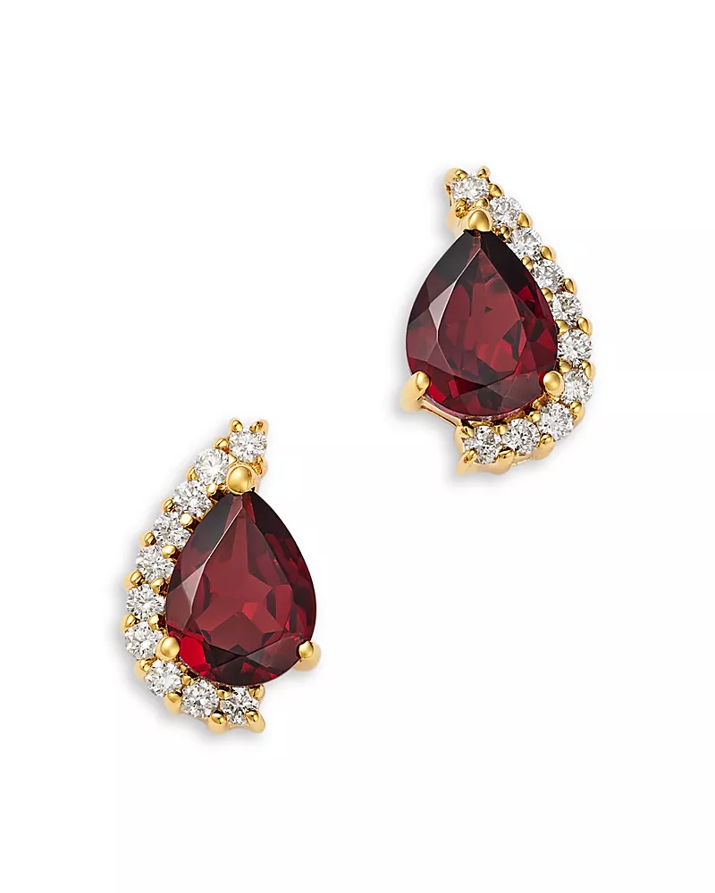 Bloomingdale's Fine Collection Diamond & Garnet Pear Shaped Stud Earrings in 14K Yellow Gold, 0.3 tcw
