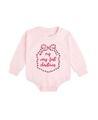Girls' My First Christmas Sequin Bow Patch Long Sleeve Romper - Baby