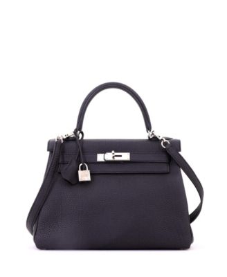 Kelly 28 Handbag Black Togo with Palladium Hardware