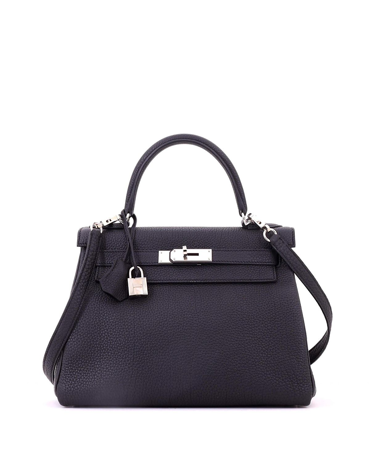Pre-Owned HERMES Kelly 28 Handbag Black Togo with Palladium Hardware