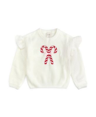 Girls' Candy Cane Christmas Ruffle Sweater - Baby, Little Kid