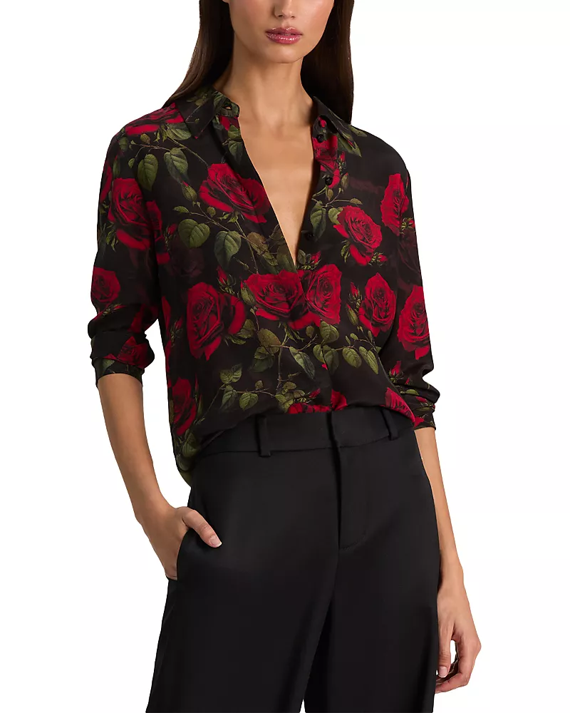 Alice and Olivia Willa Silk Button Front Top