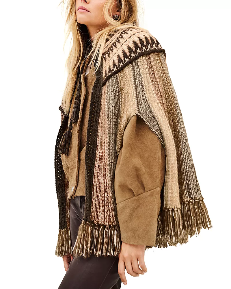 ba & sh Prato Striped Fringed Poncho