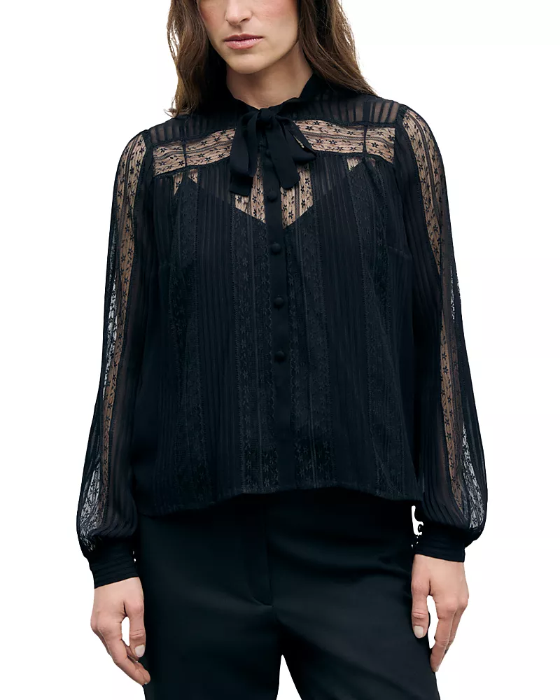 Gerard Darel Lulu Pleated Lace Blouse