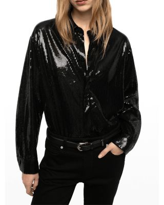 Tyrica Sequin Button Front Shirt
