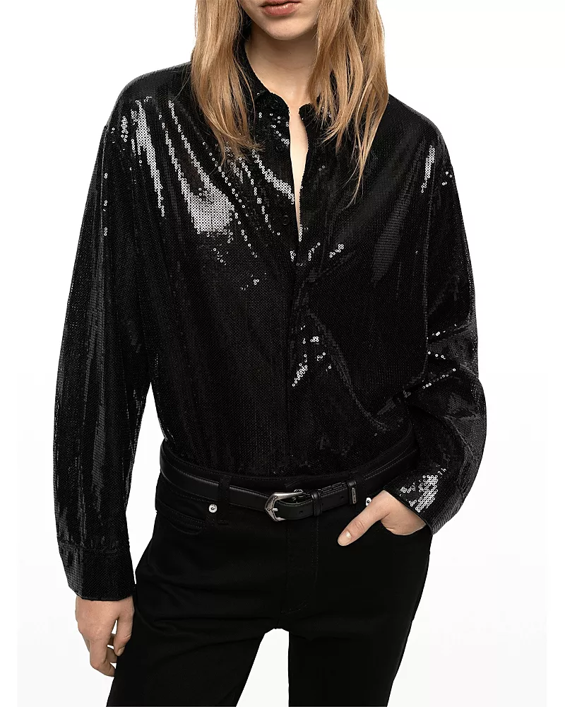 Zadig & Voltaire Tyrica Sequin Button Front Shirt