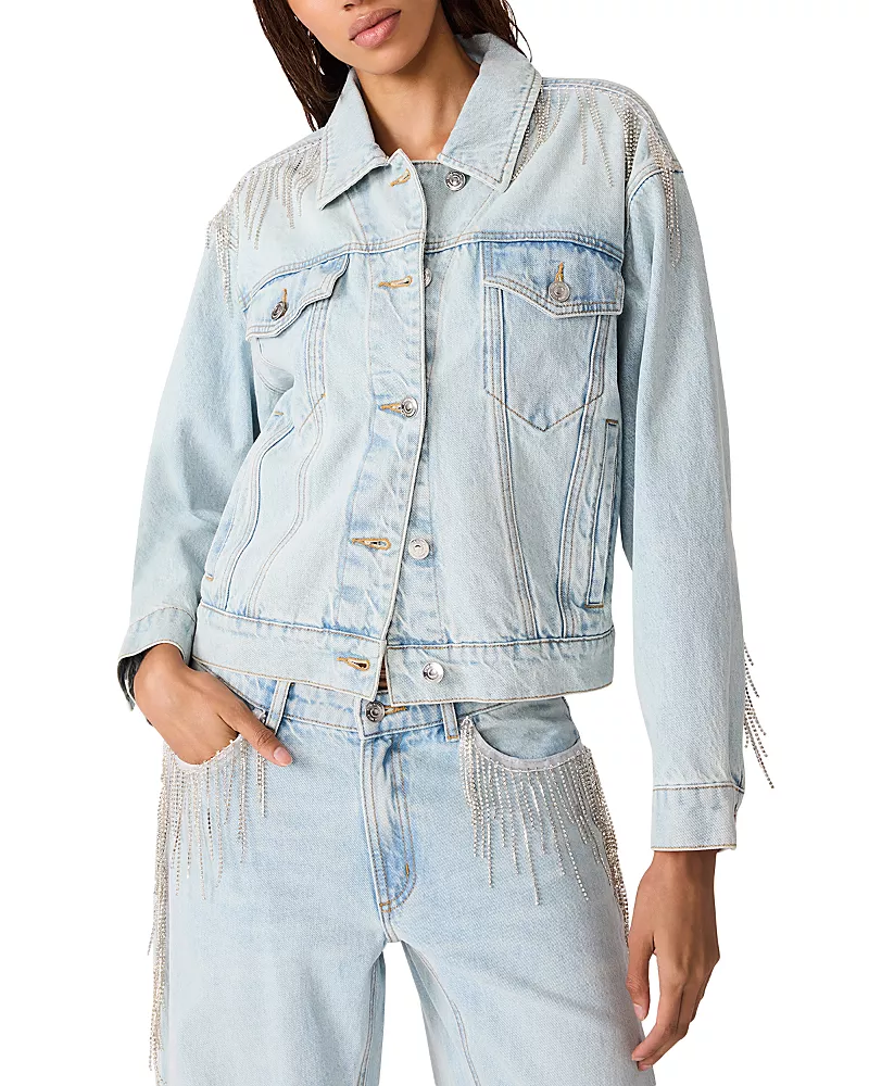 Steve Madden Clarke Crystal Fringe Denim Jacket