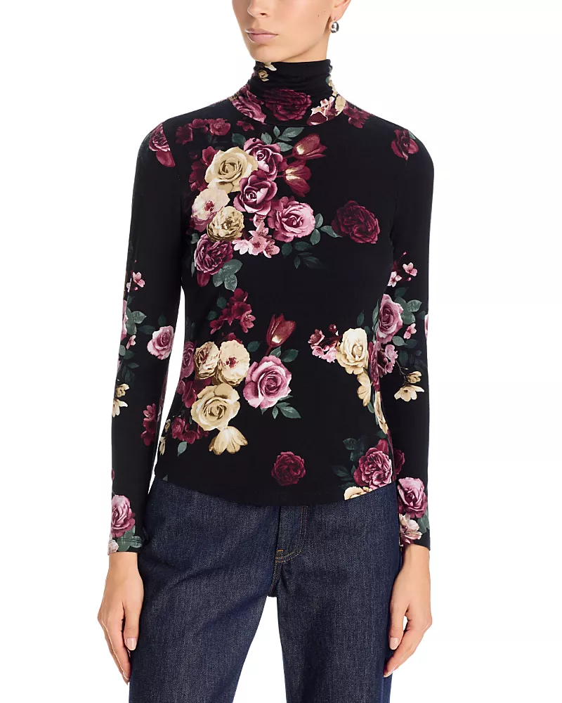 T Tahari Floral Print Turtleneck Top