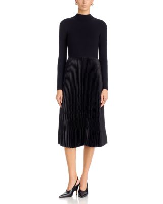 Pleated Mixed Media Midi Dress